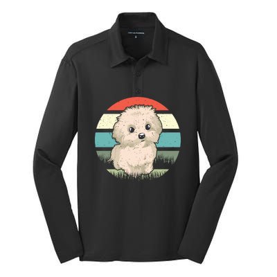 Maltese Dog Retro Silk Touch Performance Long Sleeve Polo