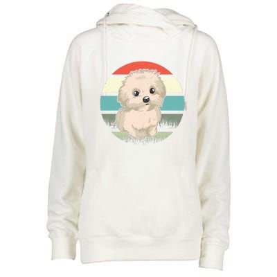 Maltese Dog Retro Womens Funnel Neck Pullover Hood