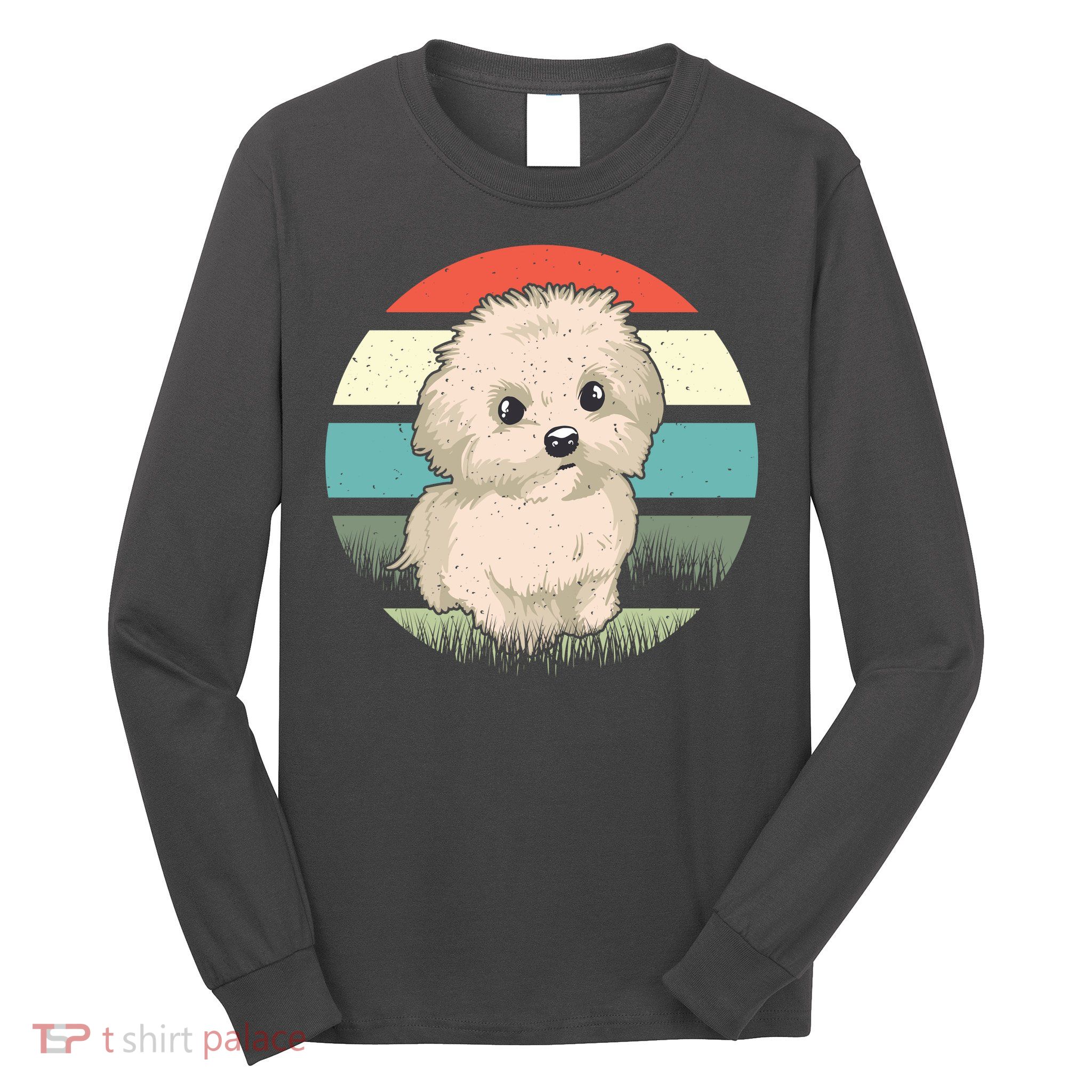 Maltese Dog Retro Long Sleeve Shirt