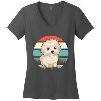 Maltese Dog Retro Women's V-Neck T-Shirt