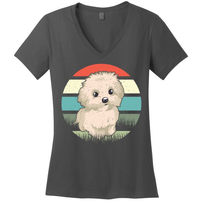 Maltese Dog Retro Women's V-Neck T-Shirt