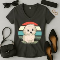 Maltese Dog Retro Women's V-Neck T-Shirt