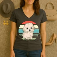 Maltese Dog Retro Women's V-Neck T-Shirt