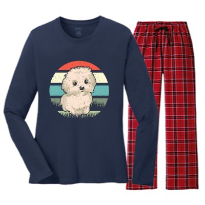 Maltese Dog Retro Women's Long Sleeve Flannel Pajama Set 