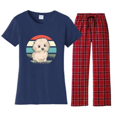 Maltese Dog Retro Women's Flannel Pajama Set