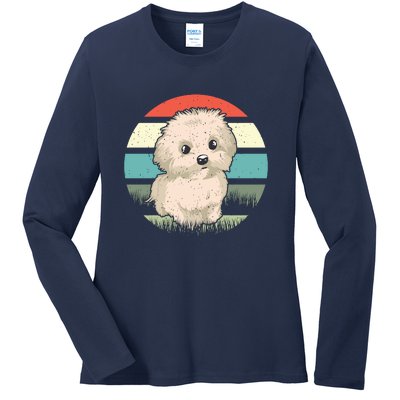 Maltese Dog Retro Ladies Long Sleeve Shirt