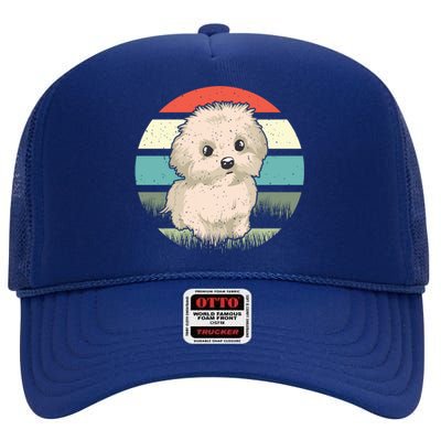 Maltese Dog Retro High Crown Mesh Back Trucker Hat