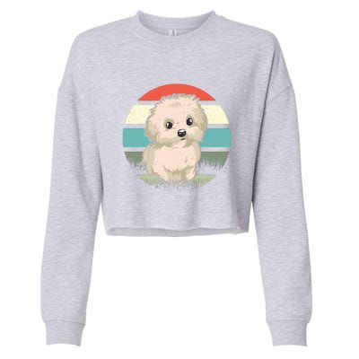 Maltese Dog Retro Cropped Pullover Crew