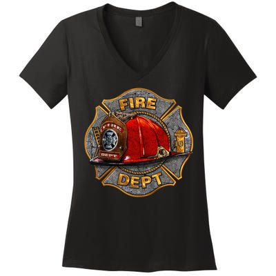 Maltese Fire Dept. Helmet Women's V-Neck T-Shirt
