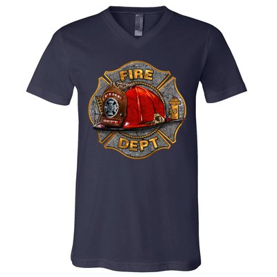 Maltese Fire Dept. Helmet V-Neck T-Shirt