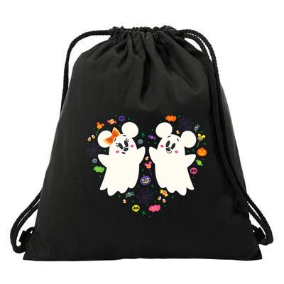 Mickey And Minnie Cute Little Ghosts Halloween Heart Drawstring Bag