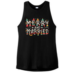 Merry and Married First Christmas Pajama Couples Matching Ladies PosiCharge Tri-Blend Wicking Tank