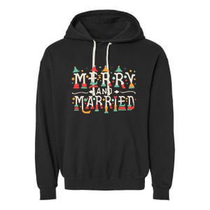 Merry and Married First Christmas Pajama Couples Matching Garment-Dyed Fleece Hoodie