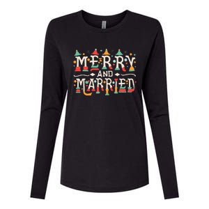 Merry and Married First Christmas Pajama Couples Matching Womens Cotton Relaxed Long Sleeve T-Shirt