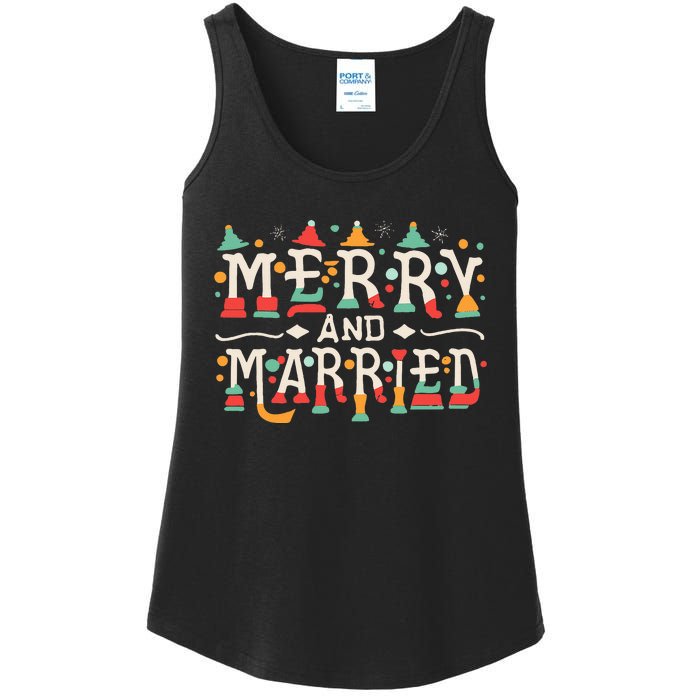 Merry and Married First Christmas Pajama Couples Matching Ladies Essential Tank