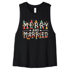 Merry and Married First Christmas Pajama Couples Matching Women's Racerback Cropped Tank