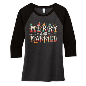 Merry and Married First Christmas Pajama Couples Matching Women's Tri-Blend 3/4-Sleeve Raglan Shirt