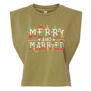 Merry and Married First Christmas Pajama Couples Matching Garment-Dyed Women's Muscle Tee