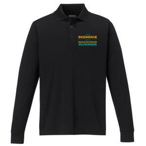 Mommie And Marathon Runner Funny Running Humor Sprinting Mom Gift Performance Long Sleeve Polo