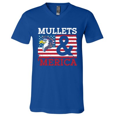 Mullets And Merica Eagle Mullet Hairstyle Funny Gift V-Neck T-Shirt