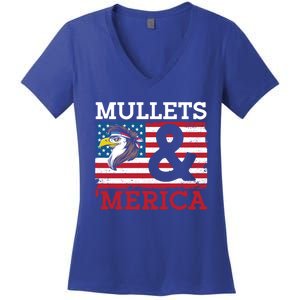 Mullets And Merica Eagle Mullet Hairstyle Funny Gift Women's V-Neck T-Shirt