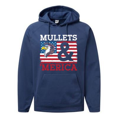 Mullets And Merica Eagle Mullet Hairstyle Funny Gift Performance Fleece Hoodie