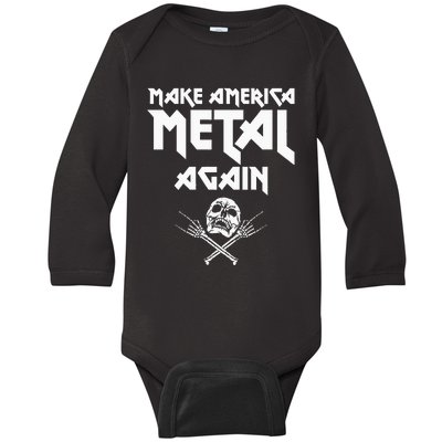 Make America Metal Again Skull Rock And Roll Heavy Music Baby Long Sleeve Bodysuit