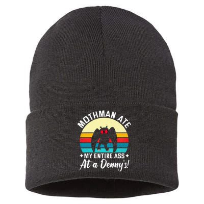 Mothman Ate My Entire Ass Vintage Mothman Cryptid Funny Sustainable Knit Beanie