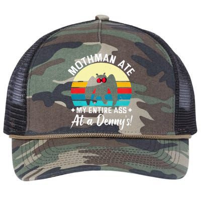 Mothman Ate My Entire Ass Vintage Mothman Cryptid Funny Retro Rope Trucker Hat Cap