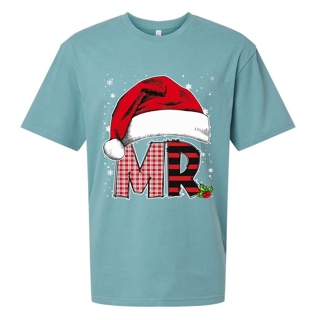 Mr And Mrs Claus Couples Matching Christmas Pajamas Santa Sueded Cloud Jersey T-Shirt