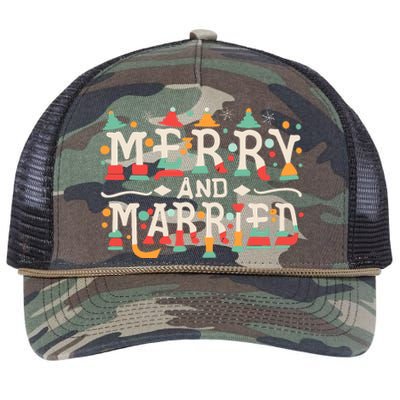 Merry And Married First Christmas Pajama Couples Matching Retro Rope Trucker Hat Cap