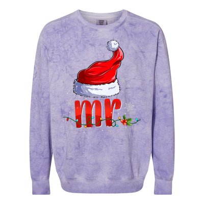 Mr And Mrs Santa Hat Matching Couples Christmas Pajamas P Colorblast Crewneck Sweatshirt