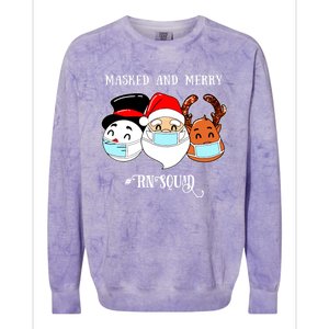 Merry And Masked Rn Squad Santas Pajama Hat Christmas Meaningful Gift Colorblast Crewneck Sweatshirt