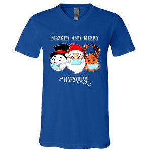 Merry And Masked Rn Squad Santas Pajama Hat Christmas Meaningful Gift V-Neck T-Shirt