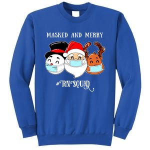 Merry And Masked Rn Squad Santas Pajama Hat Christmas Meaningful Gift Tall Sweatshirt