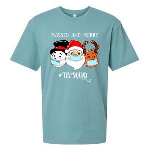 Merry And Masked Rn Squad Santas Pajama Hat Christmas Meaningful Gift Sueded Cloud Jersey T-Shirt