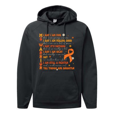 Ms Awareness Multiple Sclerosis Awareness Performance Fleece Hoodie