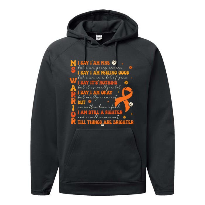 Ms Awareness Multiple Sclerosis Awareness Performance Fleece Hoodie