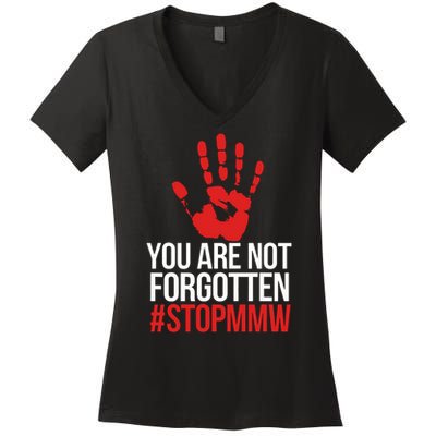 Missing and murdered indigenous women stop MMW Women's V-Neck T-Shirt