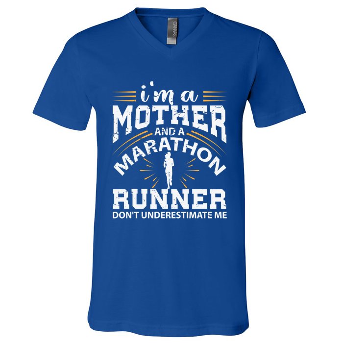 Mother And Marathon Runner Great Gift Funny Mom Gift V-Neck T-Shirt