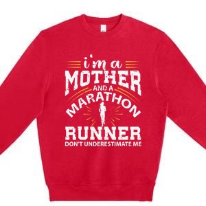 Mother And Marathon Runner Great Gift Funny Mom Gift Premium Crewneck Sweatshirt