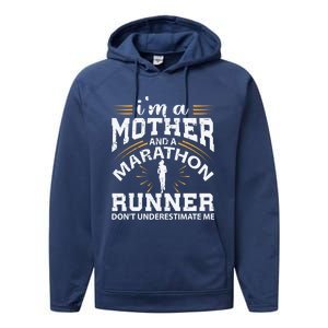 Mother And Marathon Runner Great Gift Funny Mom Gift Performance Fleece Hoodie