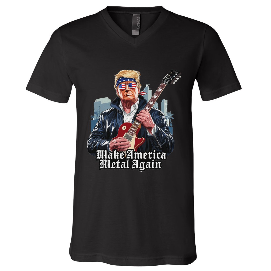 Make America Metal Again Trump Rock Heavy Music Thrash V-Neck T-Shirt