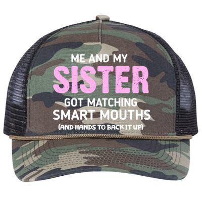 Me And My Sister Got Matching Smart Mouths Funny Sisters Retro Rope Trucker Hat Cap