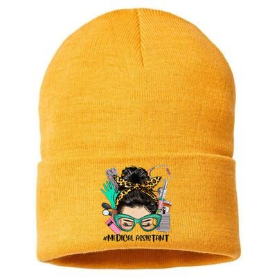 MEDICAL ASSISTANT Messy Bun Afro Hair Nurse Life Healthcare Sustainable Knit Beanie
