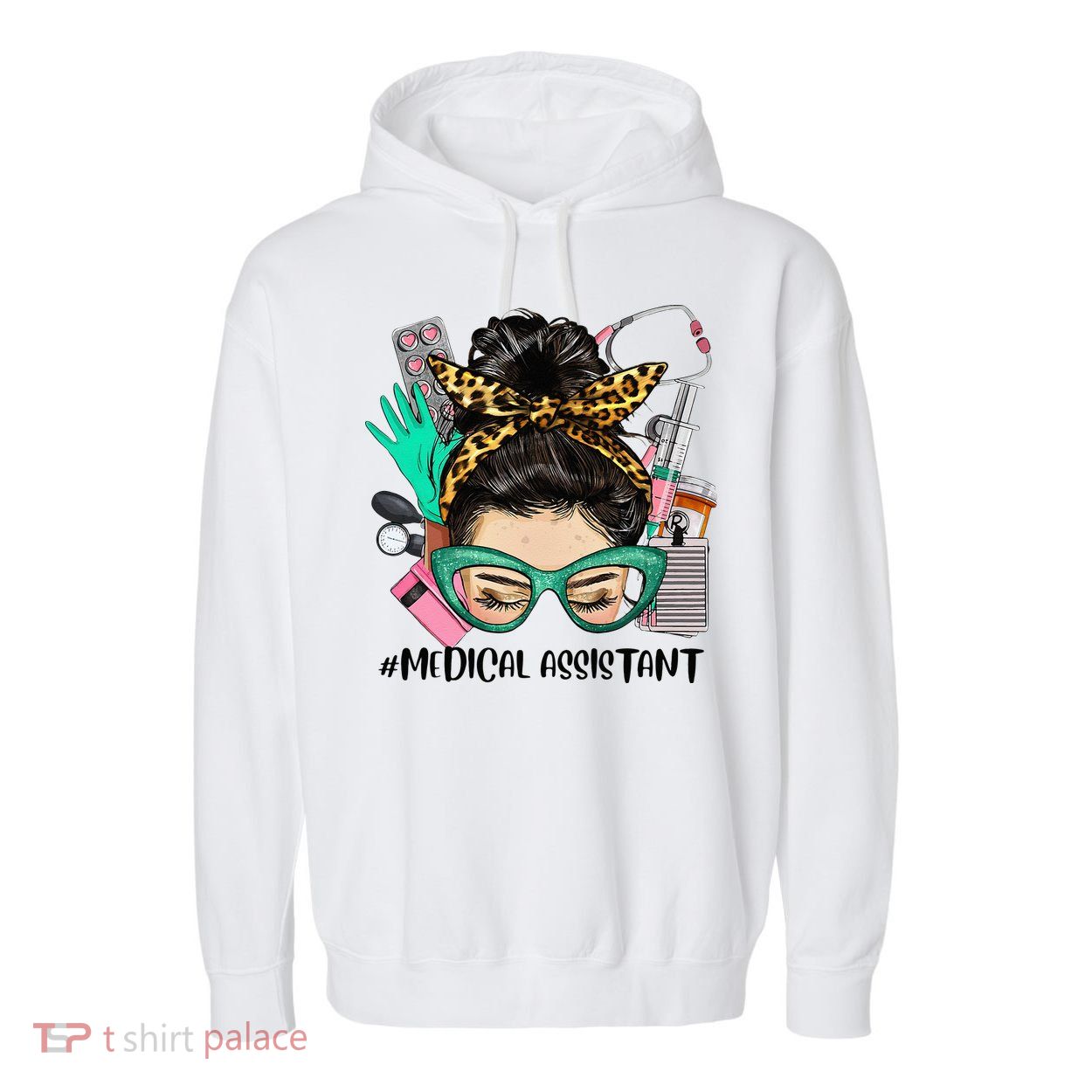 MEDICAL ASSISTANT Messy Bun Afro Hair Nurse Life Healthcare Garment-Dyed Fleece Hoodie