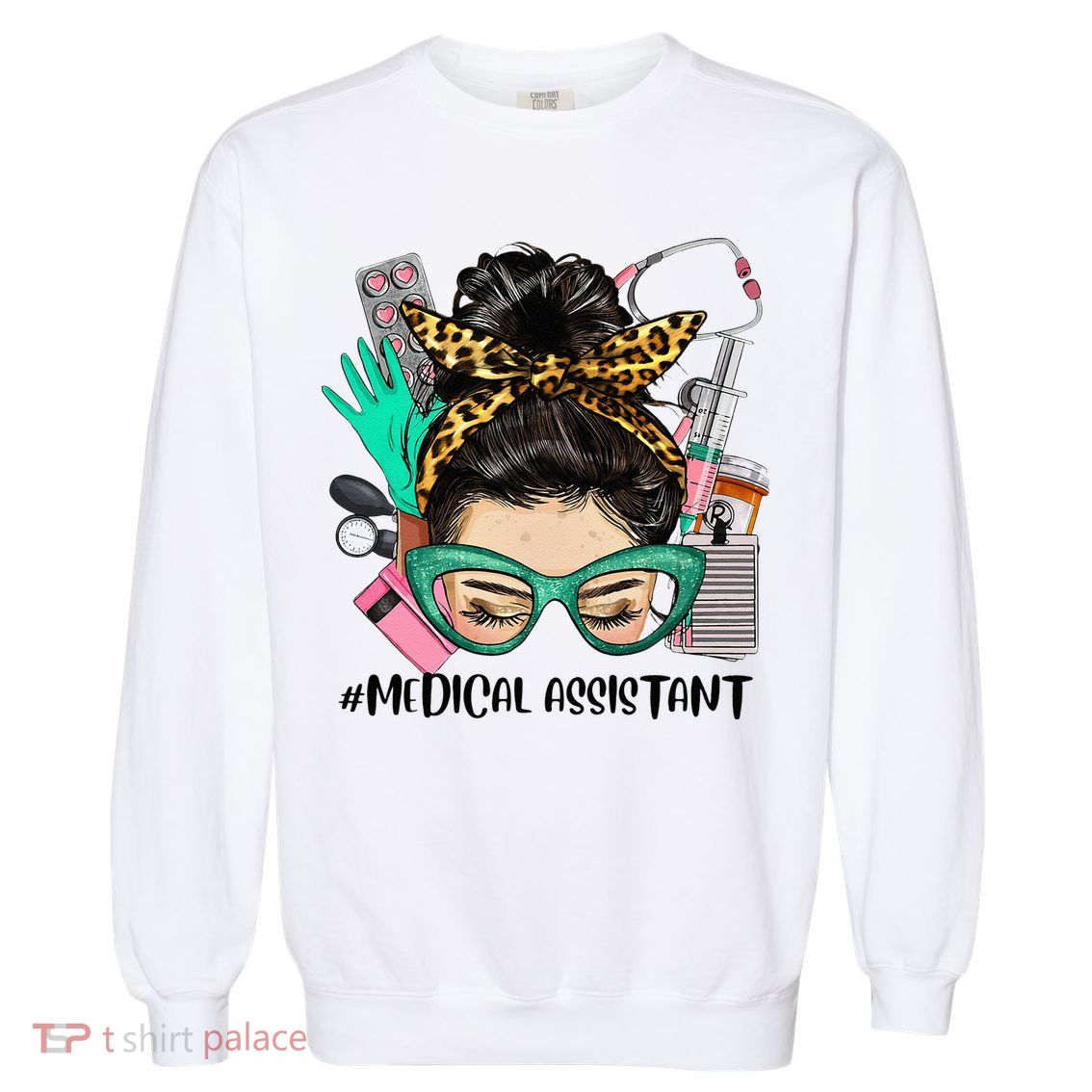 MEDICAL ASSISTANT Messy Bun Afro Hair Nurse Life Healthcare Garment-Dyed Sweatshirt