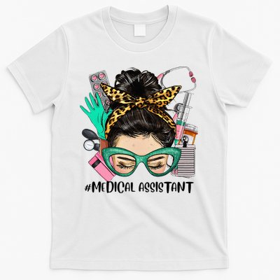 MEDICAL ASSISTANT Messy Bun Afro Hair Nurse Life Healthcare T-Shirt