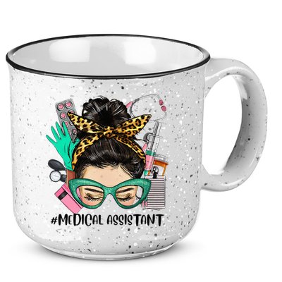 MEDICAL ASSISTANT Messy Bun Afro Hair Nurse Life Healthcare 15oz Campfire Ceramic Mug