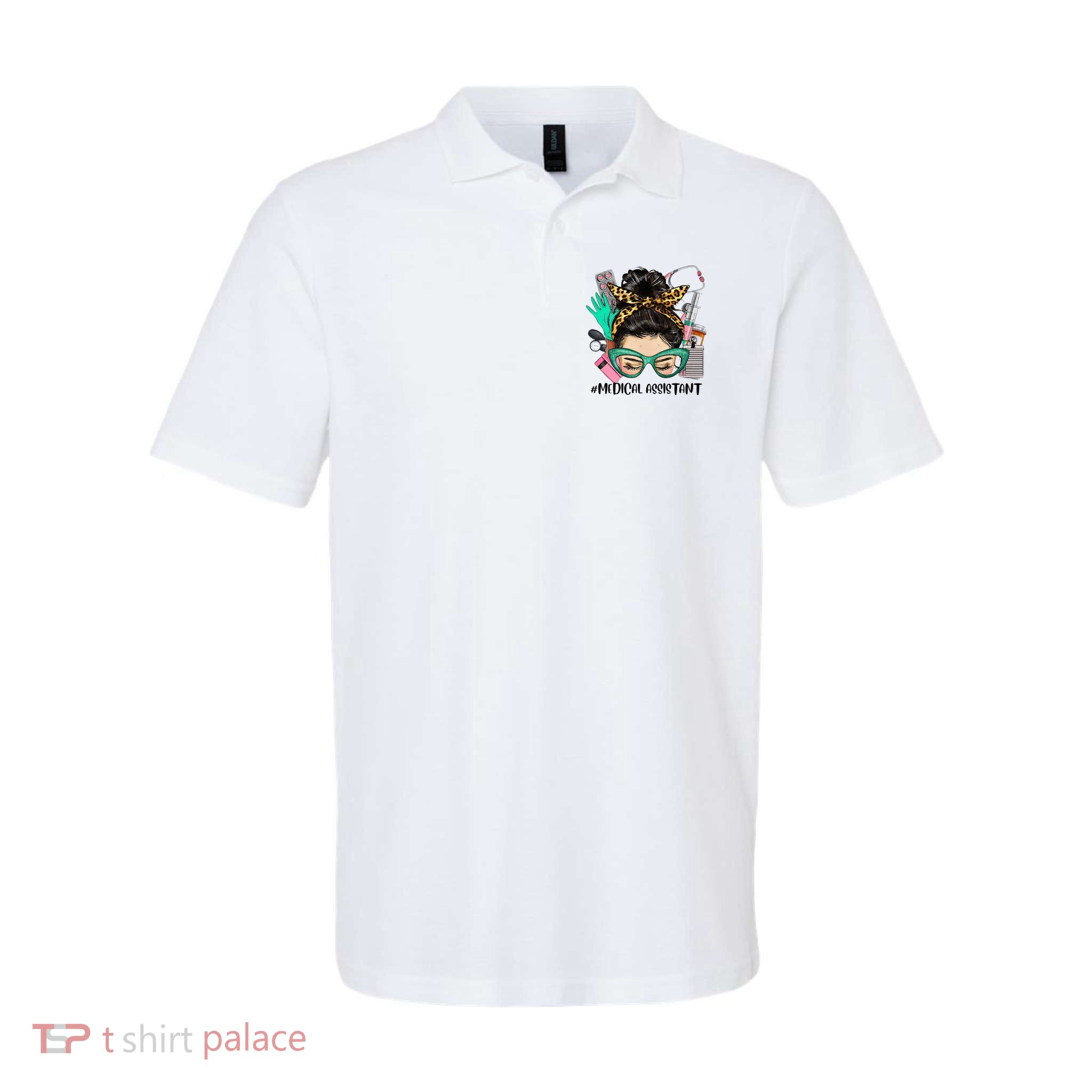 MEDICAL ASSISTANT Messy Bun Afro Hair Nurse Life Healthcare Polo